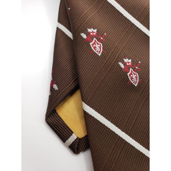 Vintage Brown W/ armour in Stripe Golden Clasp by Prince Consort 60's Poly Tie - Picture 4 of 8